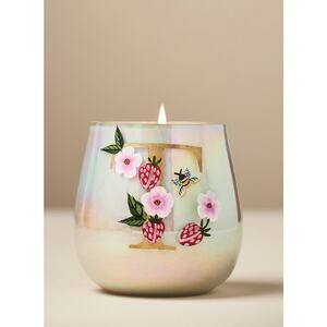 Anthropologie Fruity Monogram “T” Floral Night Gardenia Glass Candle